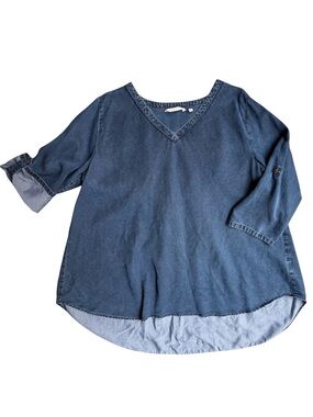 Soft Surroundings Chambray Shirt Roll Tab Sleeve Women’s XL Blue Denim Tunic
